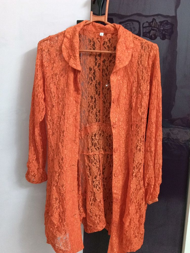 Orange Colour Net Jacket (L)