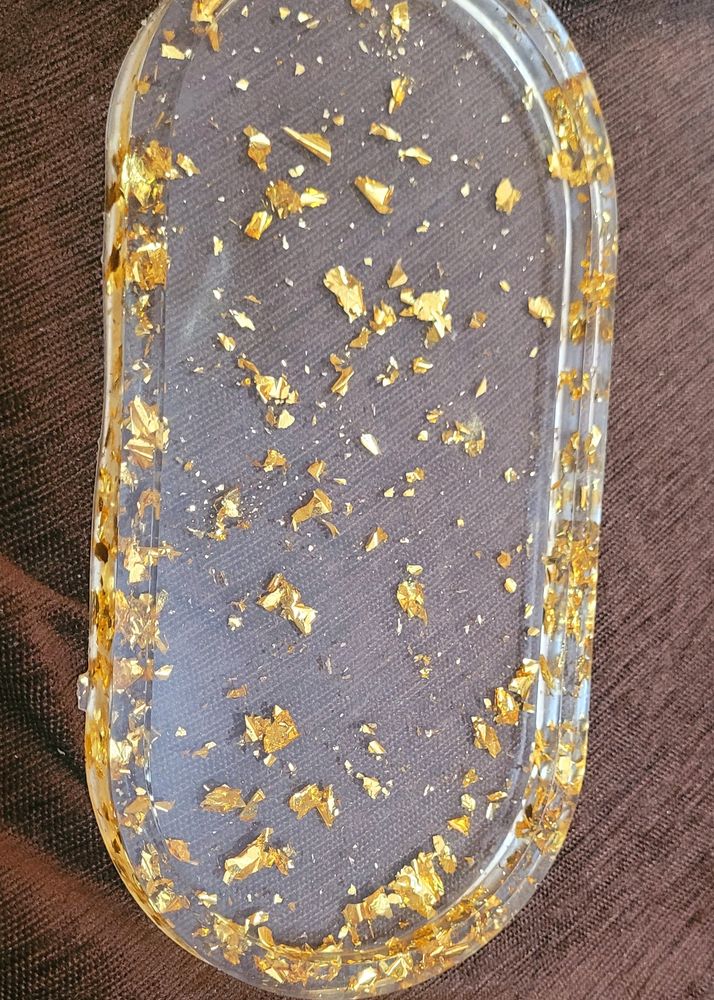 Resin Tray, Transparent With Goldenflakes