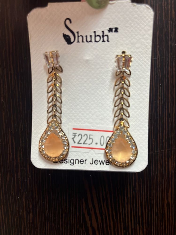 Peach Stone American Diamond Earings