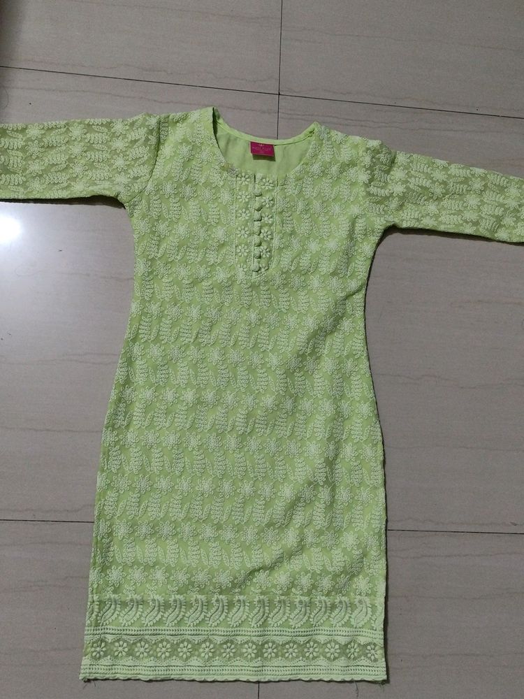 Chikankari Light Green Girls Kurta