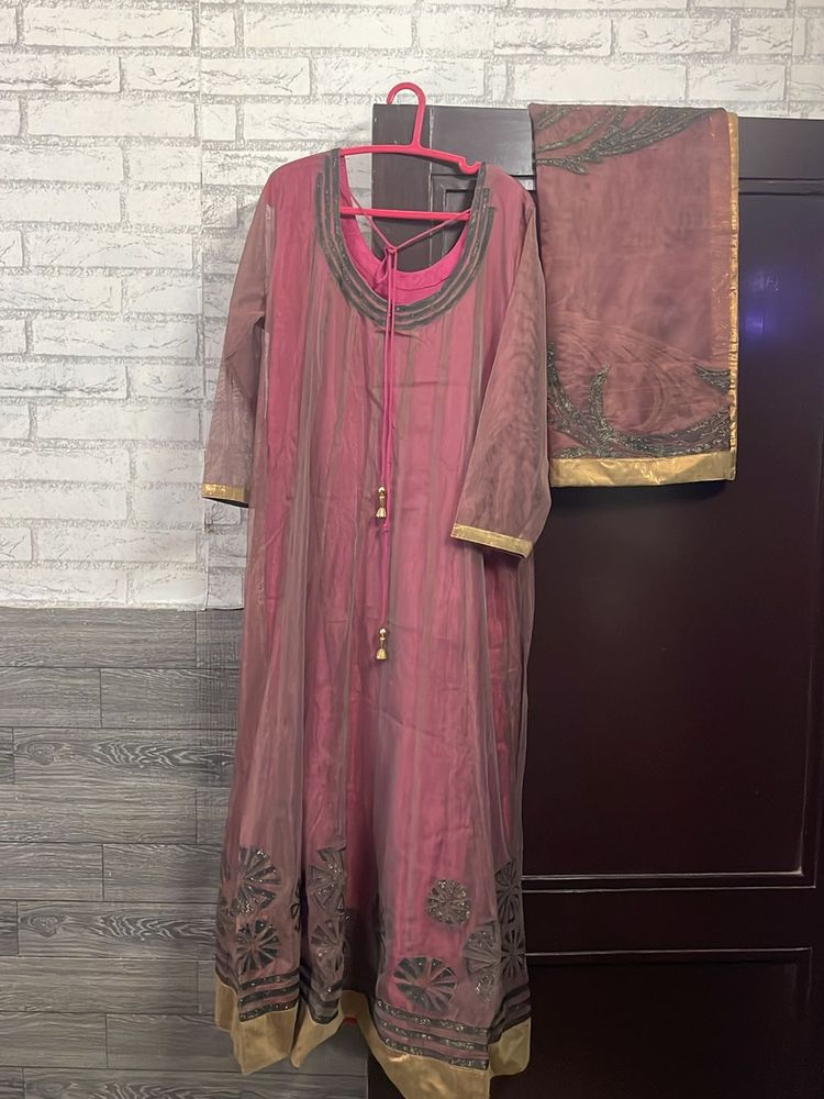 Designer Anarkali With Net And Patch Work Duppata