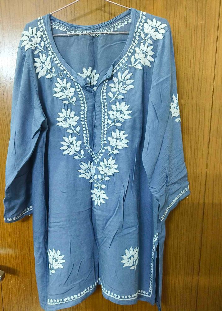 Beautiful Thread Work Tunic In Grey Color