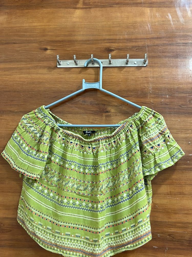 Cute Green People Branded Top - Crop Off Shoulder