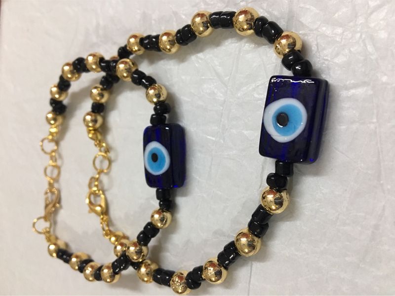 EVIL EYE GLASS BEAD ANKLETS PAIR