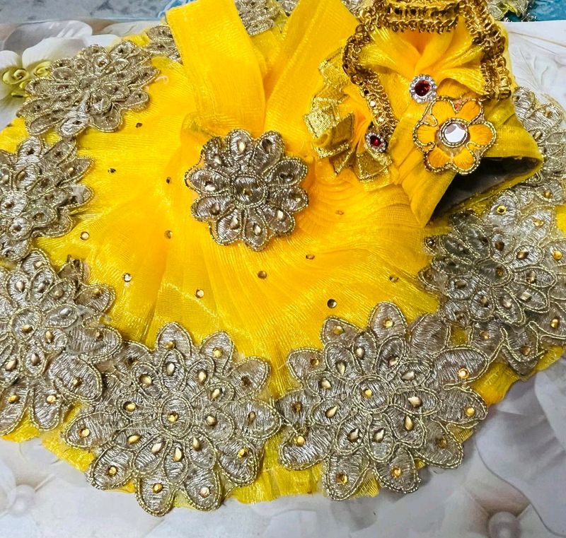 Laddu Gopal Fancy Dress Fabric Net Colour Yellow