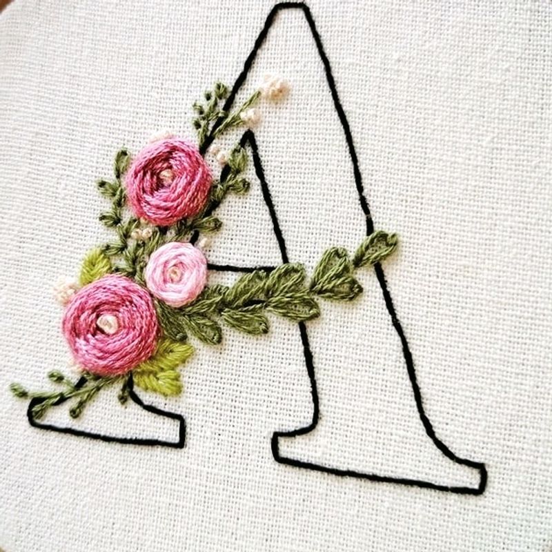 A Letter On 1 Side Flower Embroidery Kerchief