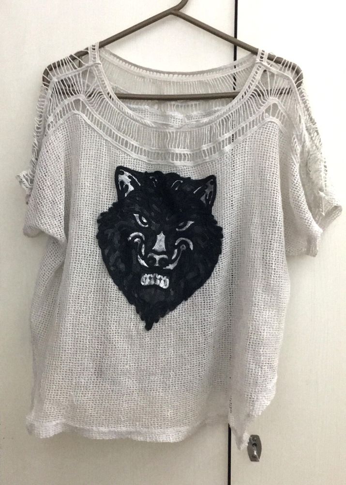 Gray Fishnet Knitted Mesh Crop Top