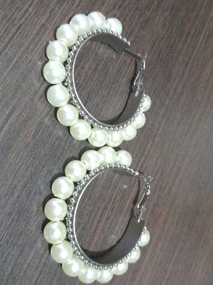 White Pearl Hoop Earring