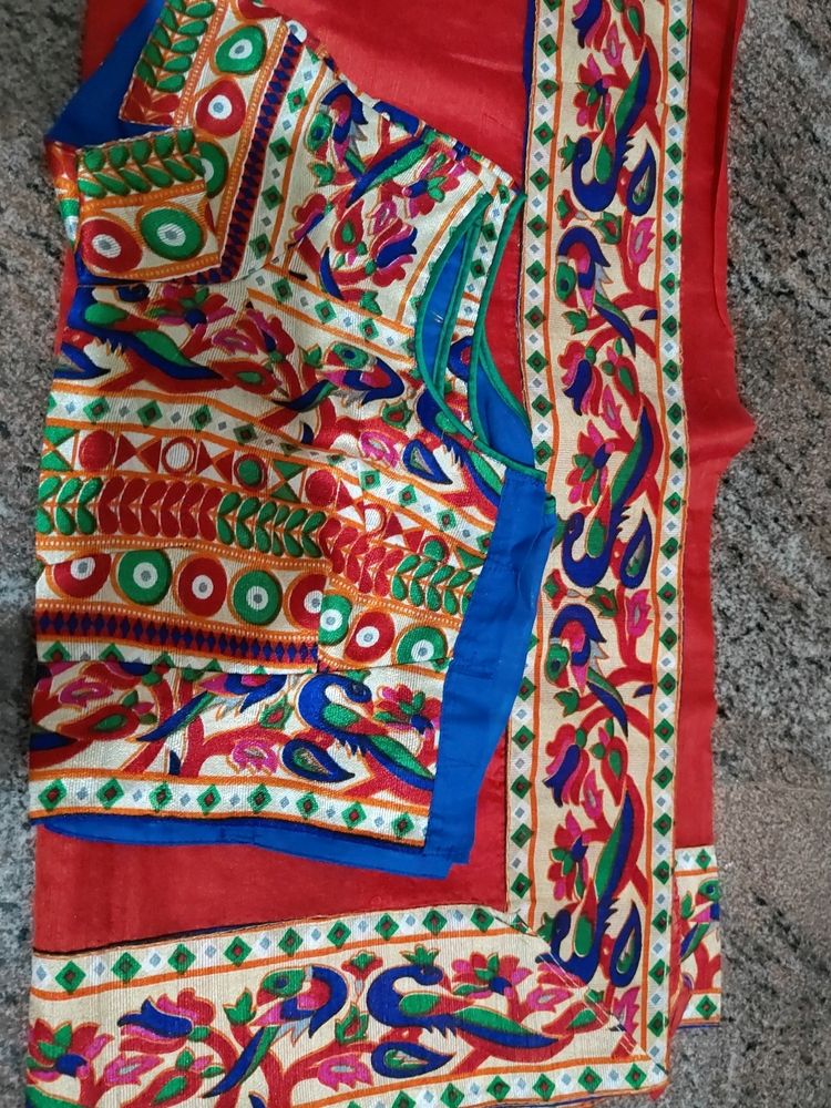 Saree With Ready Wear Blouse, Red