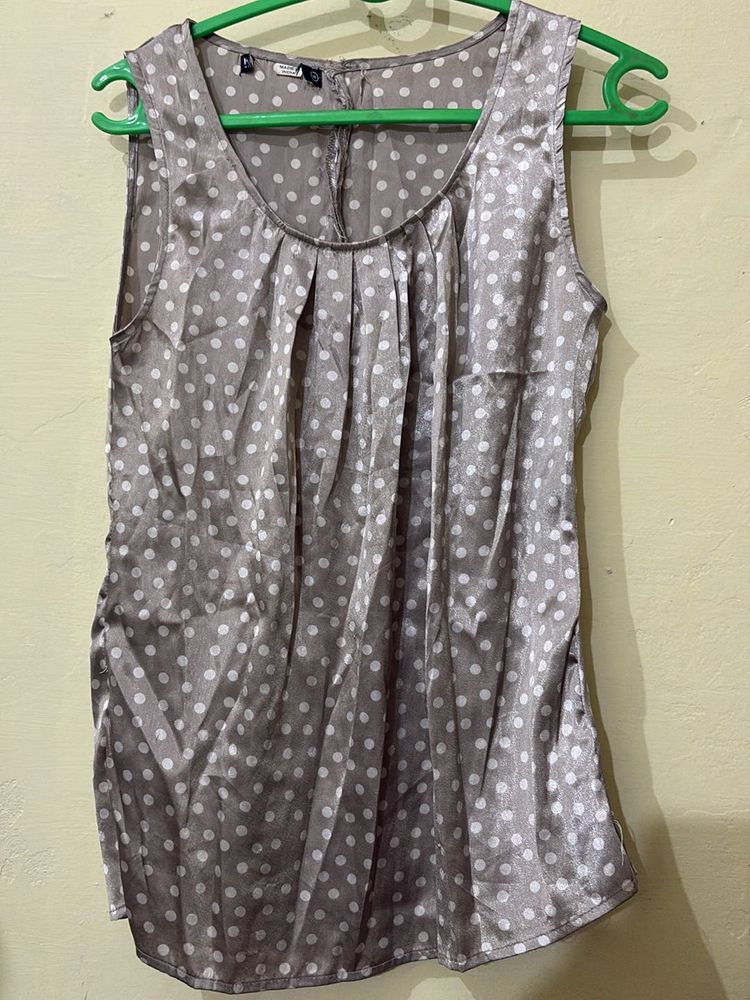 Silver Polka Dot Satin Tank Top