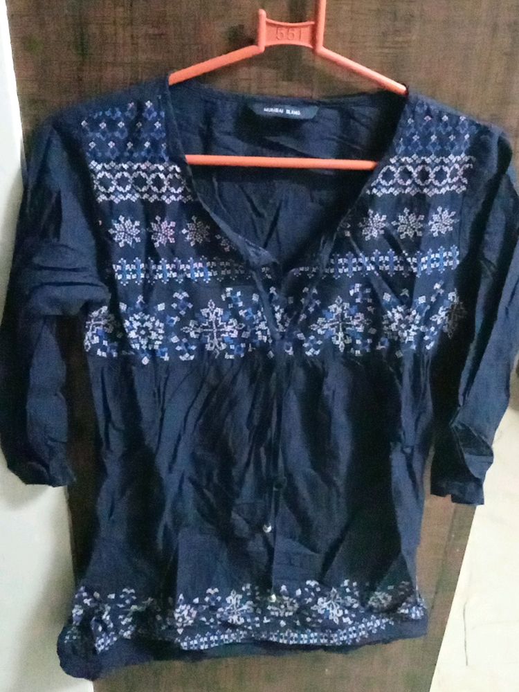 Navy Blue Mumbai Slang Ethnic Shirt