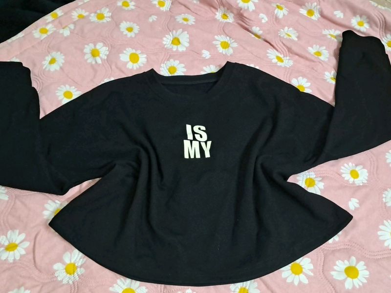 Black Oversized Stylish Cropped Sweatshirt