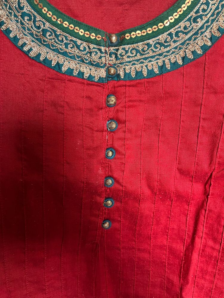 Red Kurta With Nice Work