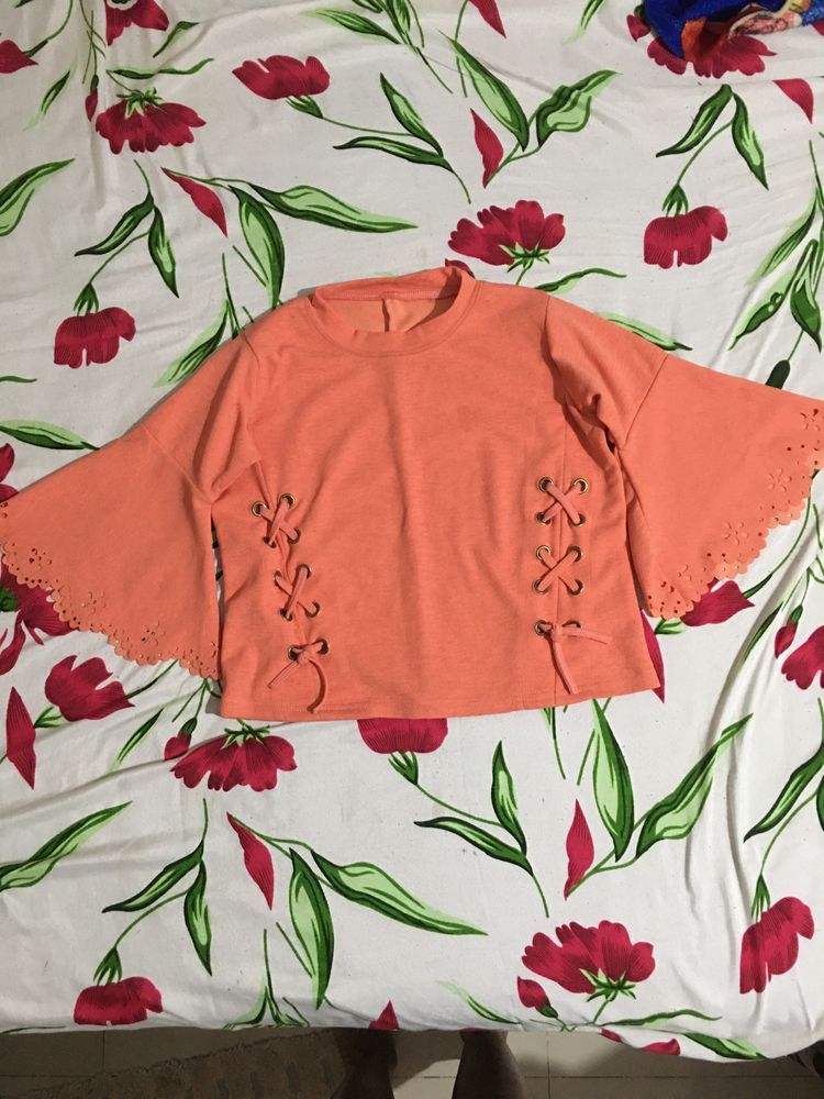 Peachy Keen Crop Top with Front and Sleeve Detail