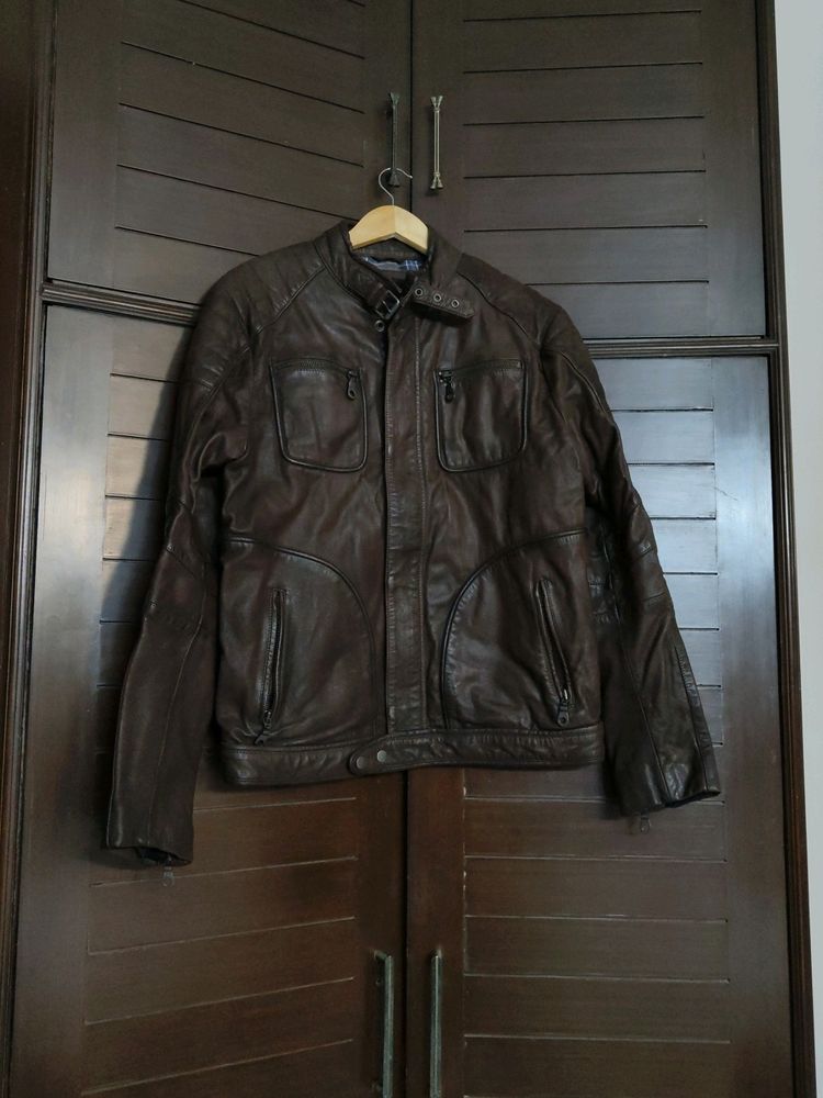 Woodland Men's Brown Pure Leather Jacket