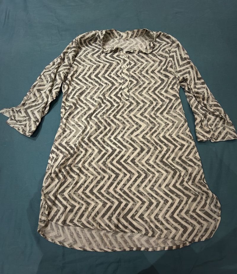 White and Grey Zig Zack Kurti