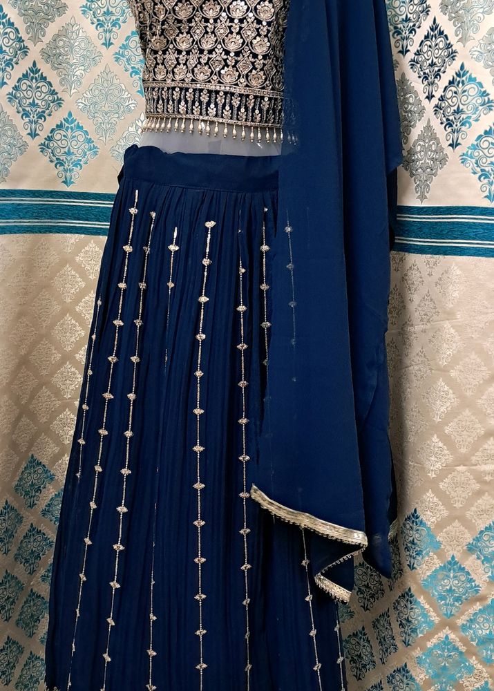 Blue Heavy Lehenga  With Can