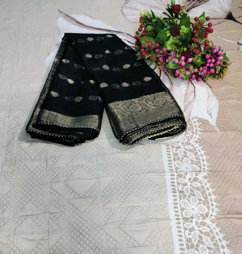 Black Organza Wedding Party Wear Saree