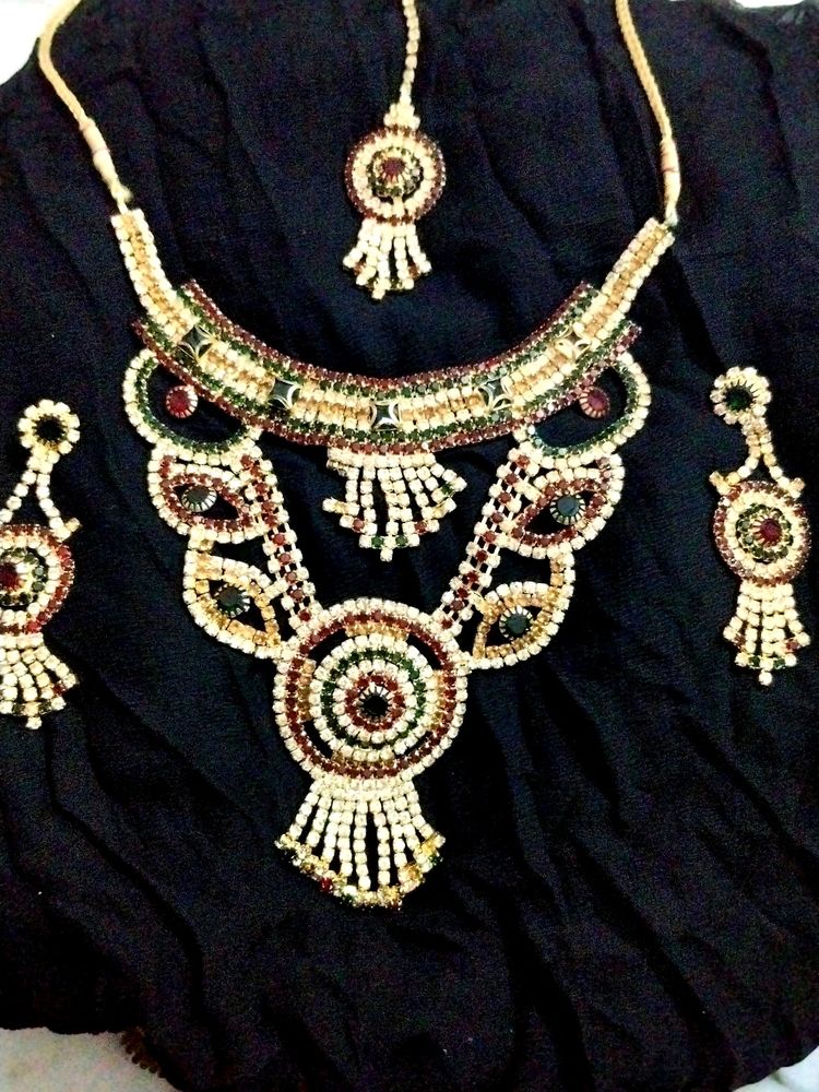 Multi Colored Neck Set  Including Earing+Tika