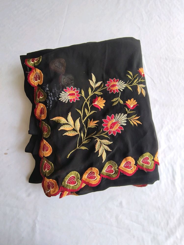 Black Floral Border Sarees (Women's)