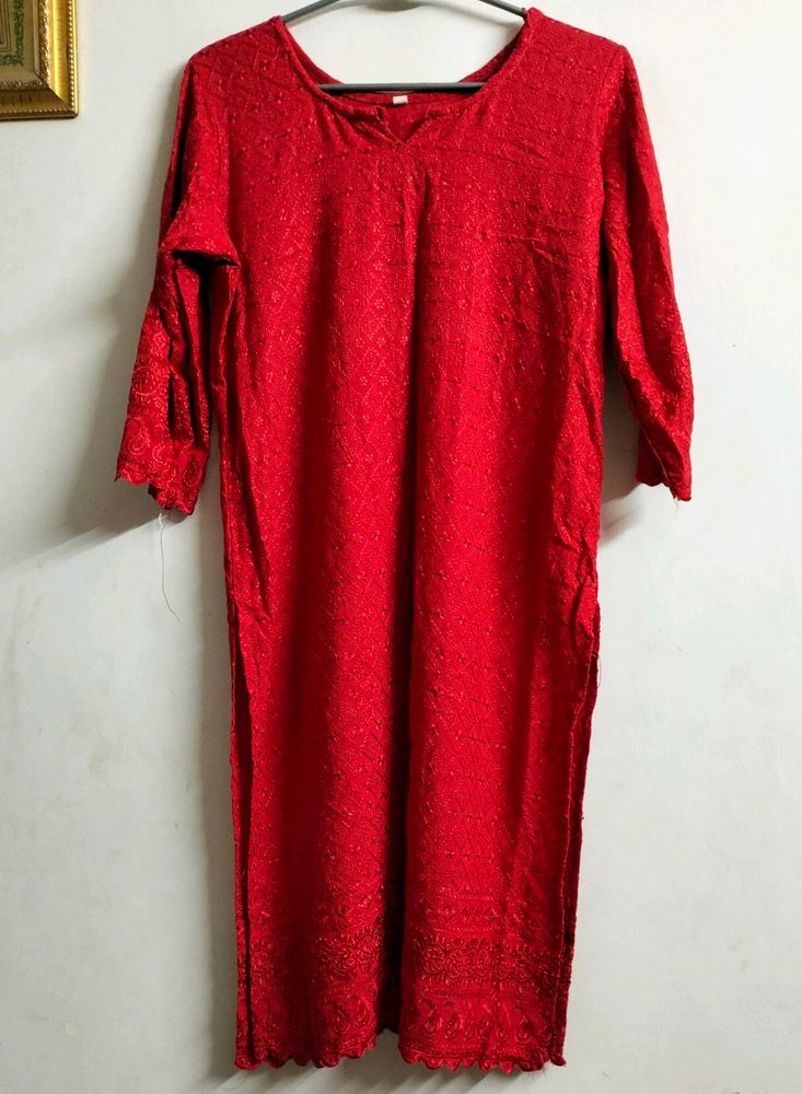 Red Chikankari Kurta