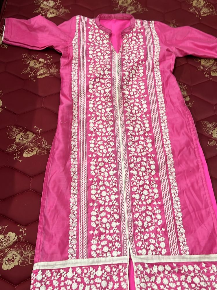 Rose Collar Neck Churidhar With White Pant , Shall