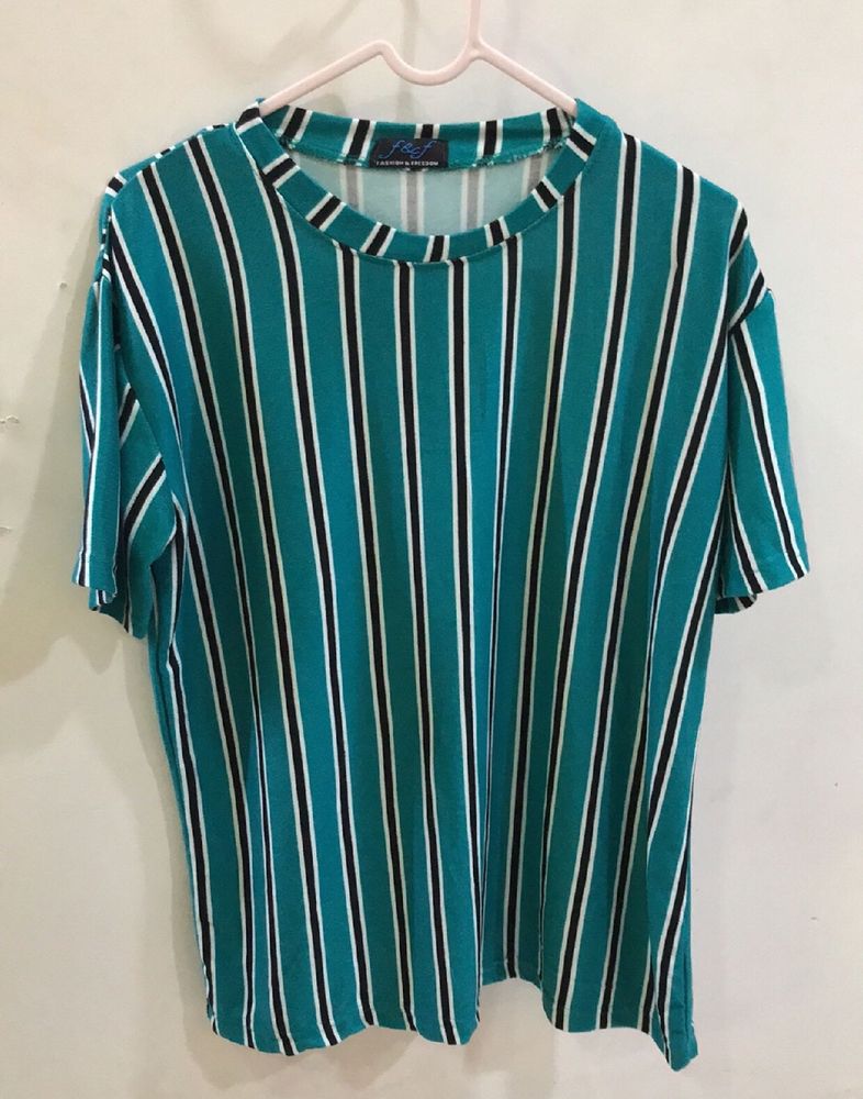 Sea Green Black Stripes Long T-shirt