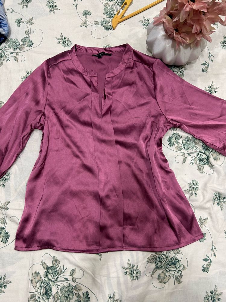 PINK SNATCHED WAIST SATIN TOP FOR WOMEN