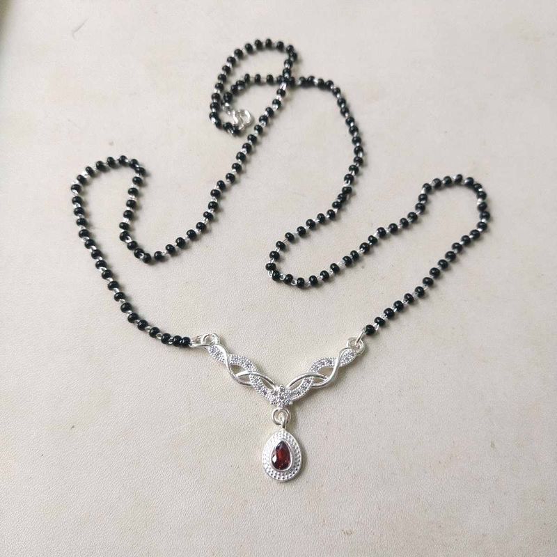 PureSilver CZ Mangalsutra In Black Beaded moti