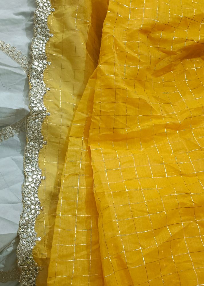 Yellow And Silver Saree With Blouse