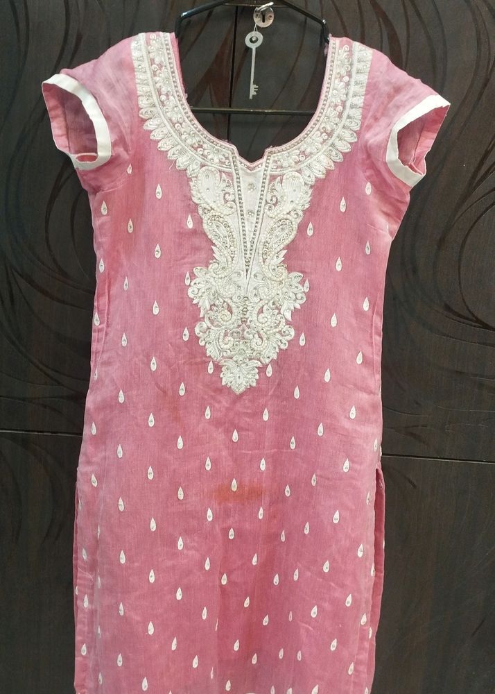 Deep Back Neck Embroidered  Chanderi Kurti