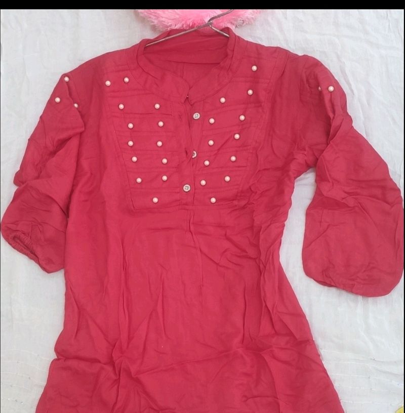 Short Red Kurti , Size - Xs to L