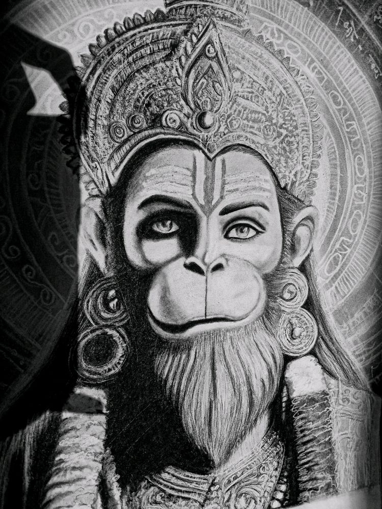 Artwork | Realistic Hanuman Ji Charcoal Sketch | Freeup