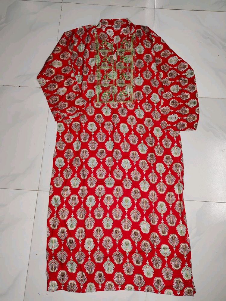 Red Kurti With Floral Print