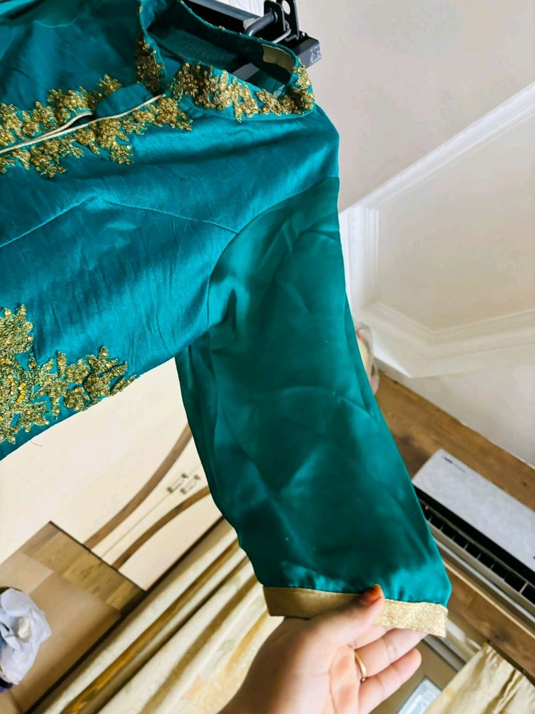 Green Color Ethnic Gown With Dupatta