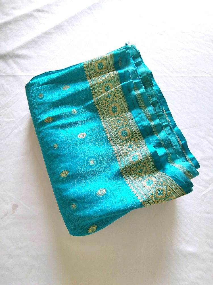 Cyan And Gold Saree (Women's)