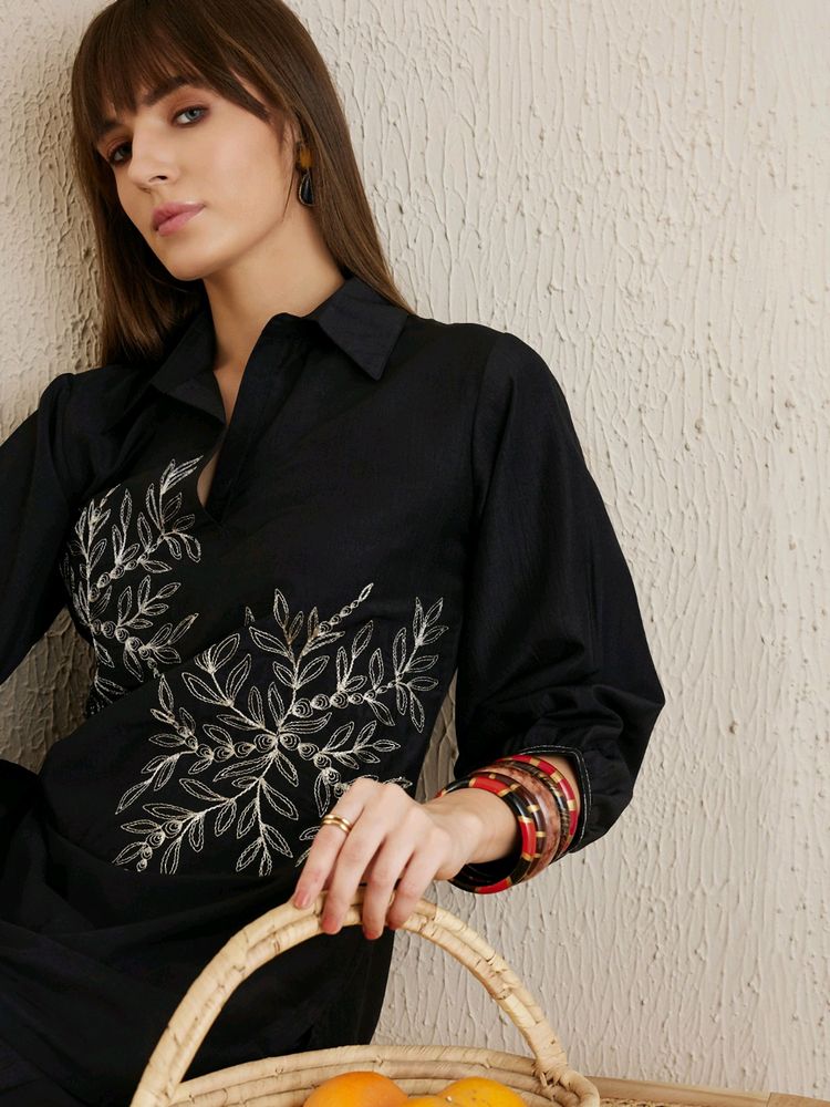 Black Embroidered Tunic With Trouser