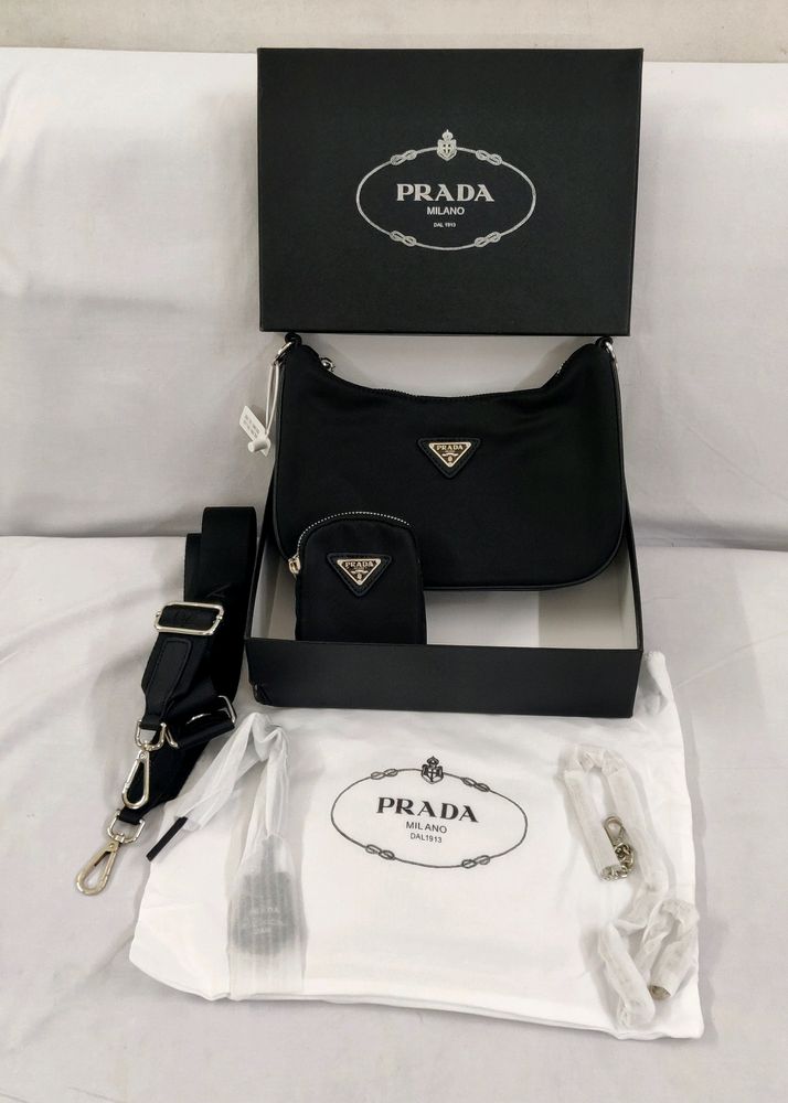 PRADA INSPIRED BLACK POCHETTE WITH  POUCH & 2BE