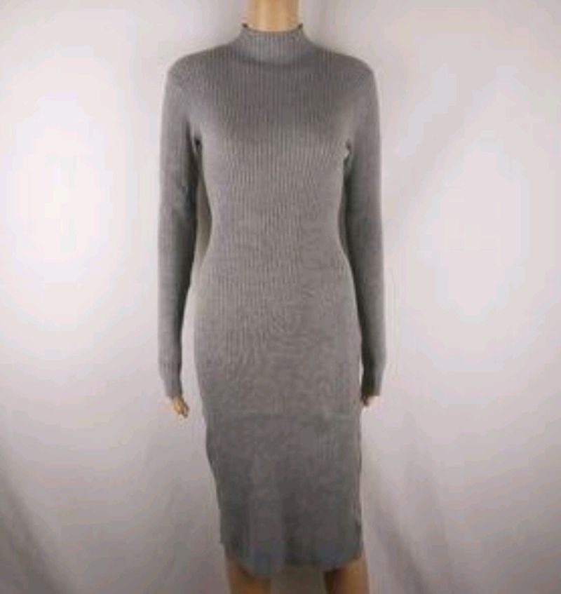 Grey Mock Neck Long Ribb Bodycon