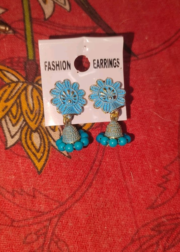 Blue Jhumka And Ring