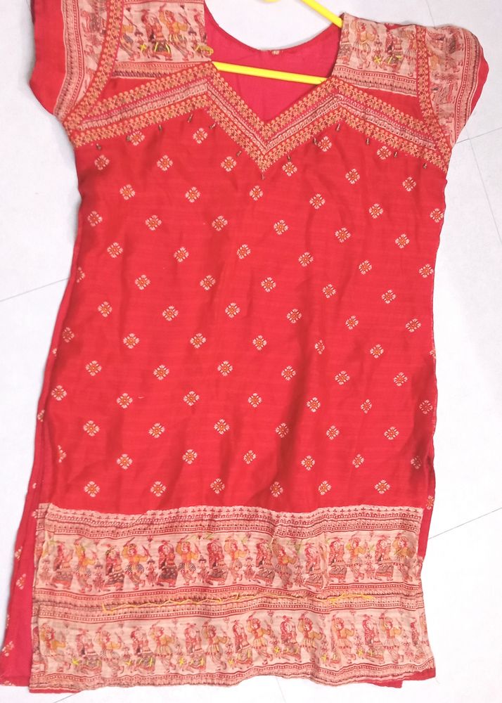 Beautiful Red Cotton Silk Kurta