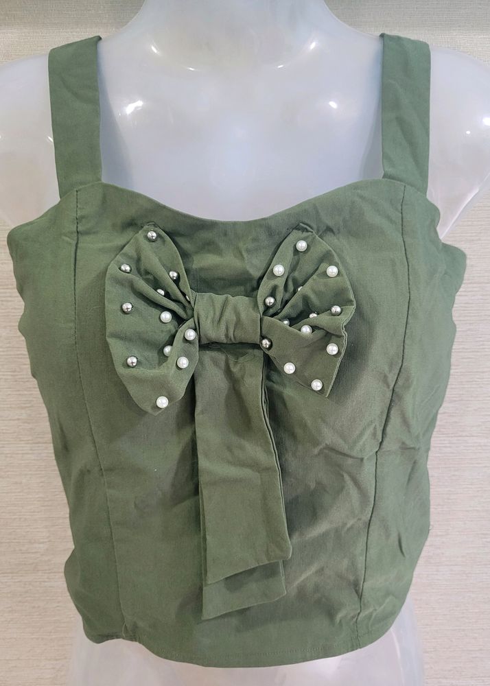 Cute Padded Crop Top With Bow 🎀