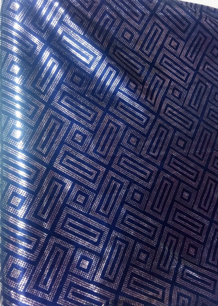 Navy Blue Silver Print Hosiery Fabric