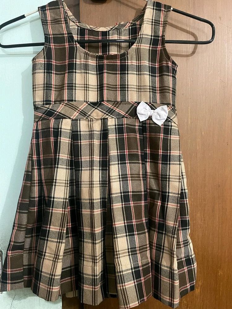 Checked Frock with Concealed Zipper, Brown