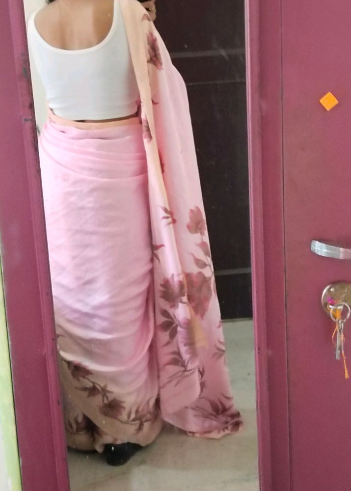 Floral Pink Soft Silk Saree With Blouse