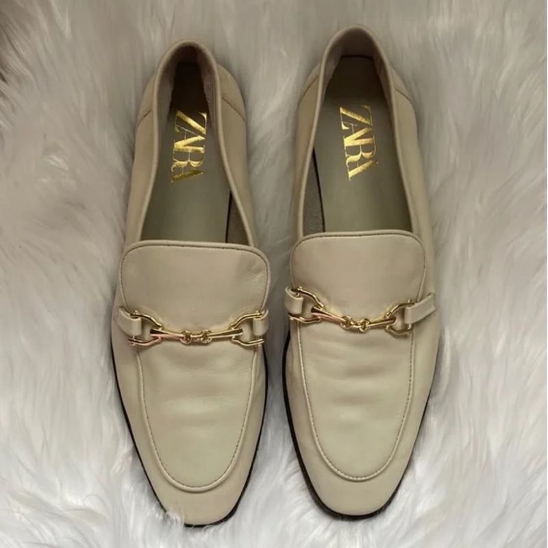 Zara Ecru Loafers Pure Leather