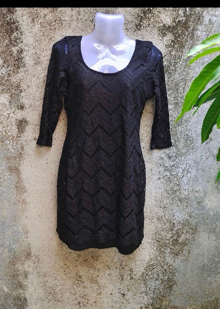 BLACK NET BODYCON DRESS