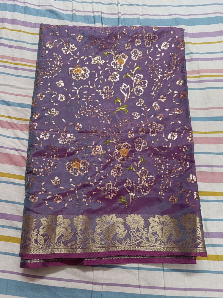 Soft Silk Saree With Embroidery And Sequence Work