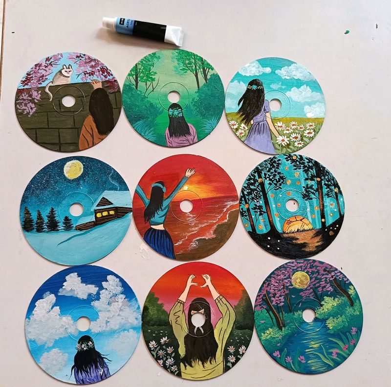 Aesthetic Handpainted CD Art/ Painting