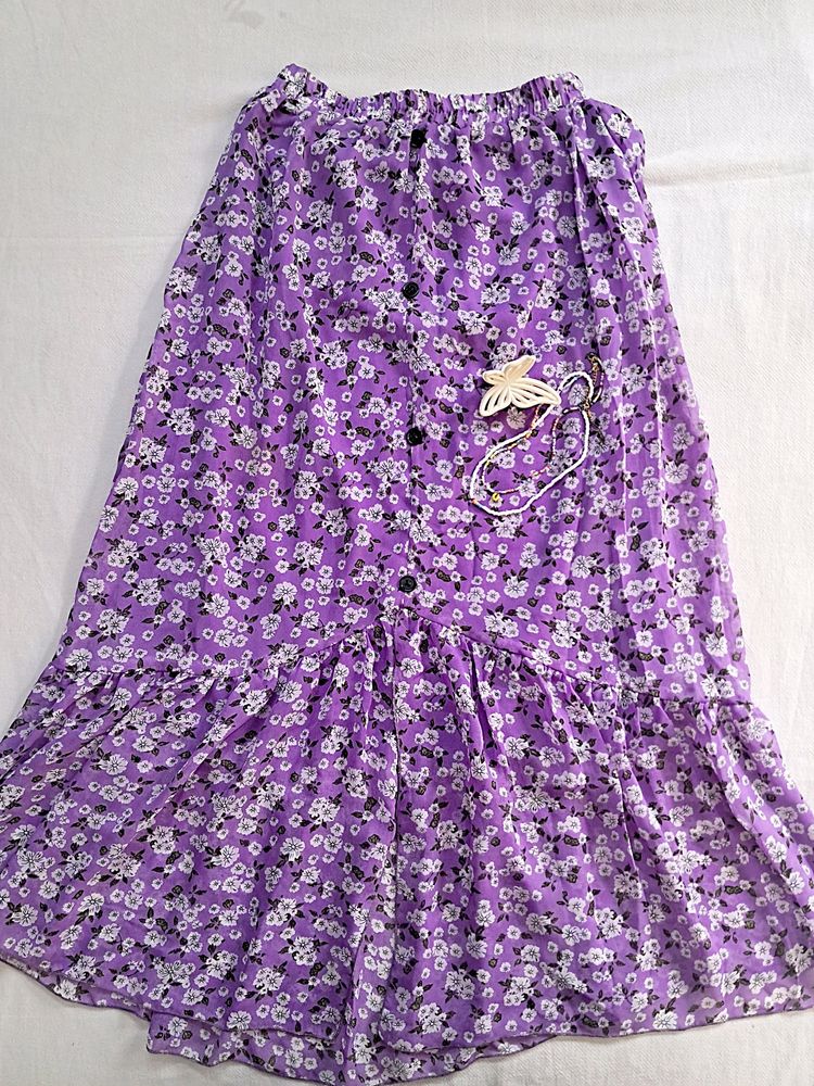 Lilac Floral Midi Skirt